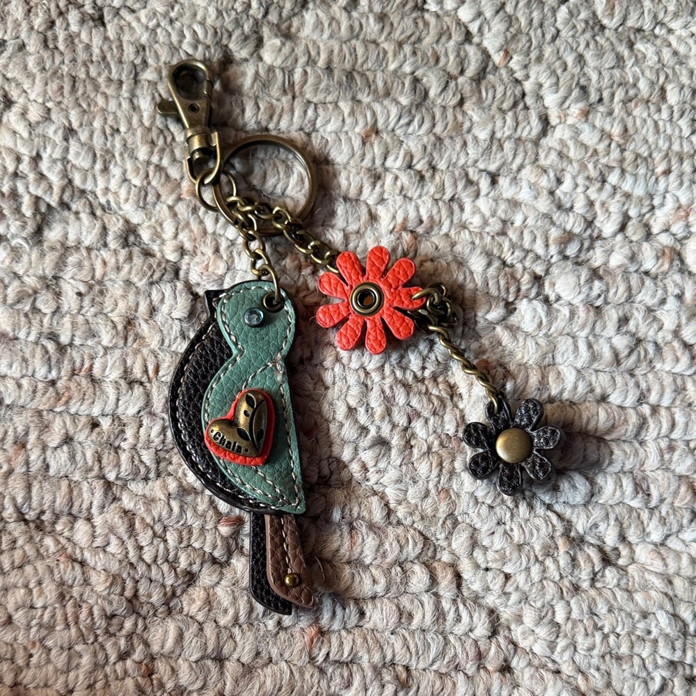 Chala Teal Bird Keychain with Floral Charms